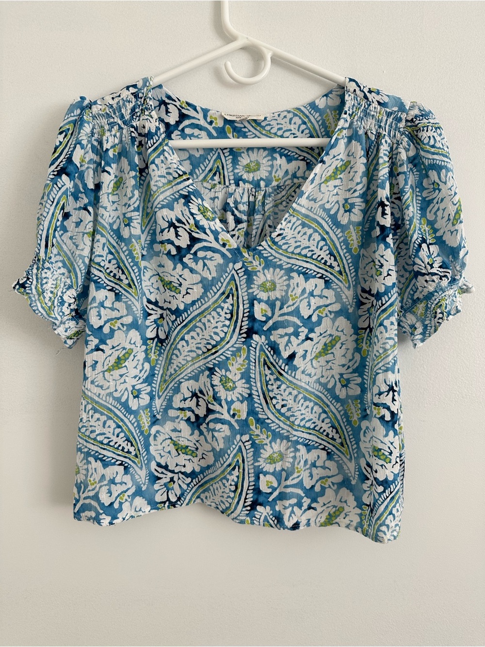 Christian Siriano Blue Floral Paisley V-Neck Blouse